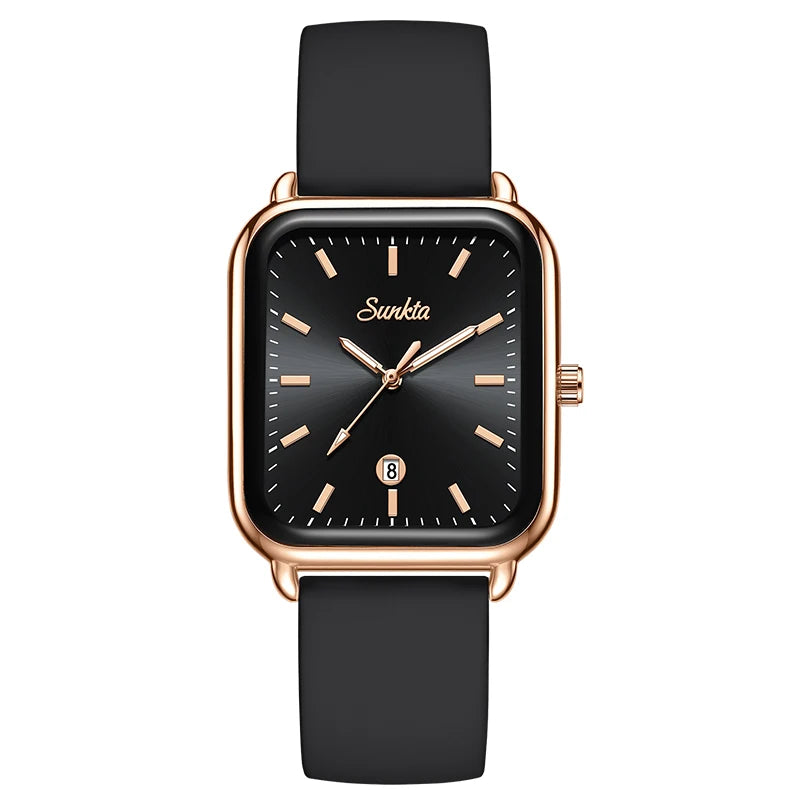 Sunkta Fashion Elegant Woman Watch Luxury Retro Calendar Silicone Belt Casual Sport Waterproof Simple Quartz Watches Ladies Gift