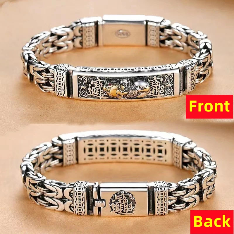 2025 Vintage 100% Real Solid S925 Silver Retro Lucky Pixiu Man Bracelet Thick Style Domineering Trend Personality Jewelry