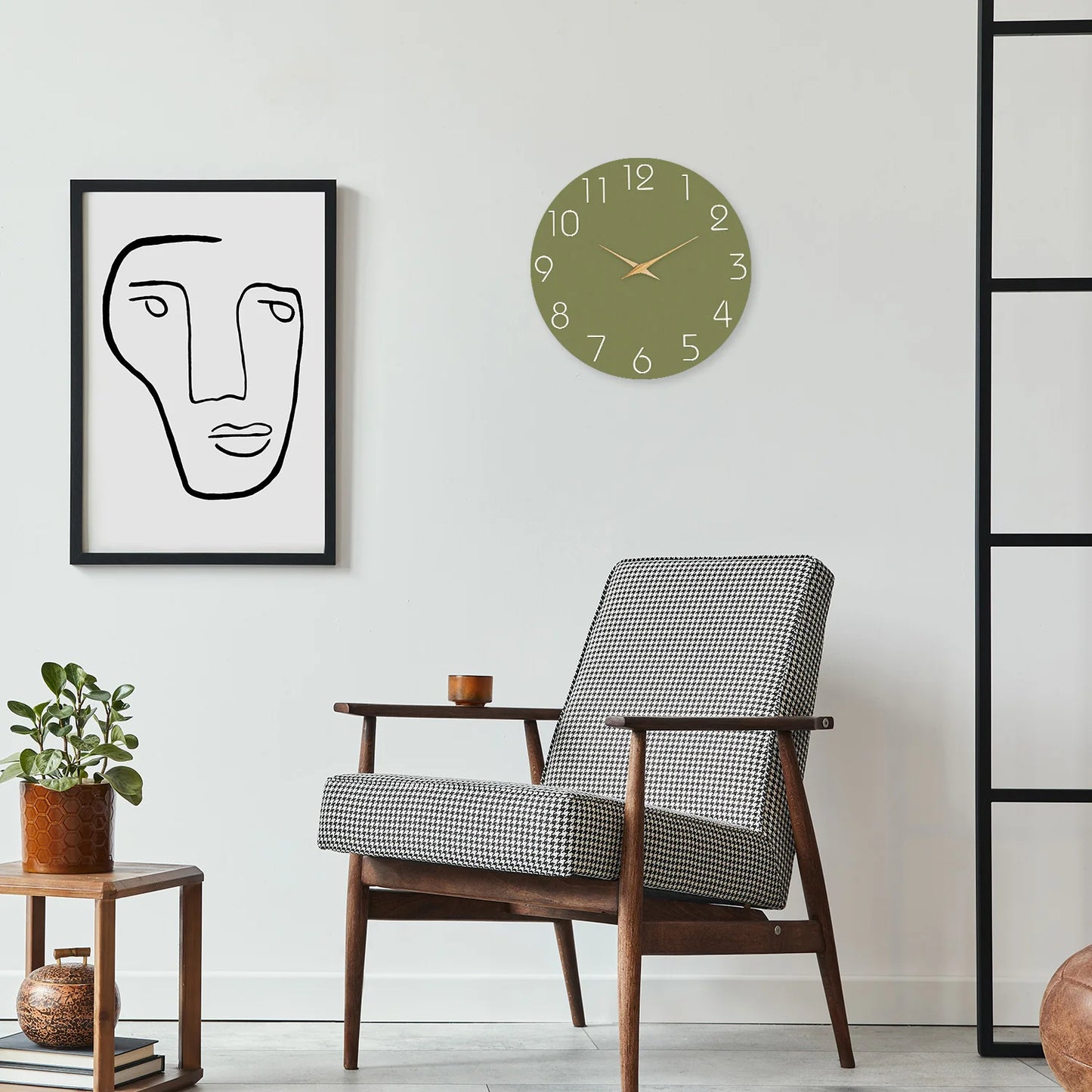 Modern Minimalist White Numbers Green Background Pattern Wooden Wall Clock Living Room Bedroom Kitchen Home Decoration Wall Clock Silent Quartz Clock Holiday Gift 10 Inches 12 Inches 14inch 16inch (No Battery)