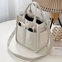 Small Canvas Tote Bag with Pockets Crossbody Bags for Women Cute Shoulder Purse Handbags Lunch Bag for Office Work