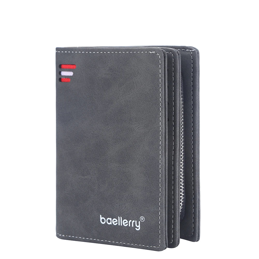 New Leather Men Wallets High Quality Zipper Short Desigh  Wallet Hipster Credit Card Holders Inserts Coin Purses Vintage Walltes