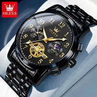 OLEVS 2900 Moon Phase Watch Men Stainless Steel Waterpoof Luminous  Fashion Skeleton Chronograph Quartz Wrist Watch for Men NEW