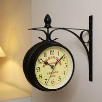 Retro Double Sided Metal Clock With Bracket Durable Wall Clock Garden Train Station Outside Decoration High Quality Home Decor