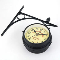 Retro Double Sided Metal Clock With Bracket Durable Wall Clock Garden Train Station Outside Decoration High Quality Home Decor
