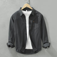 100% Cotton Spring Men's Casual Long-Sleeve Shirt, Outdoor Camping Hiking Japanese Style Loose Fit, Avocado Green Simple Fashion