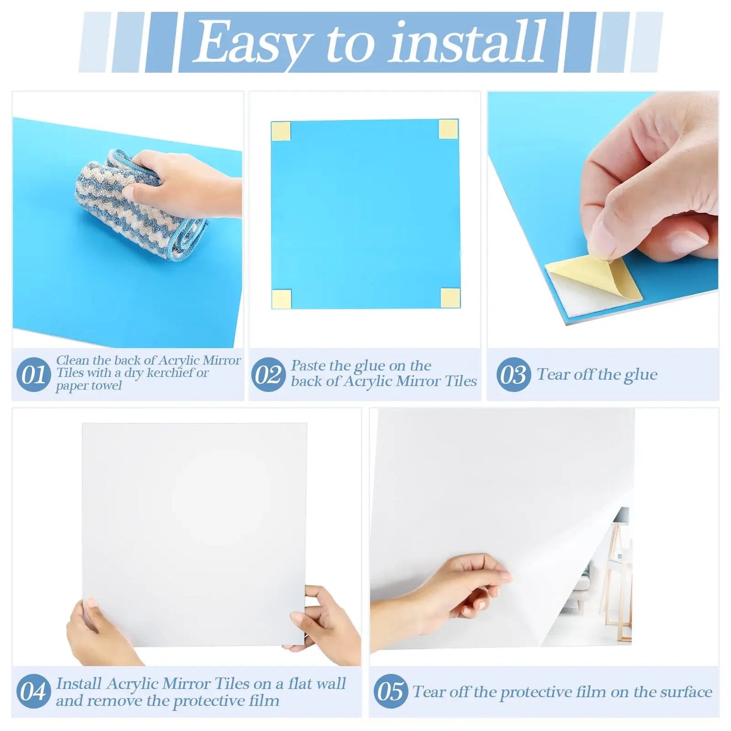 4/8PCs 30x30 Self-adhesive Mirror Stickers Flexible Thicken DIY Art Mirrors Acrylic Wall Decorations for Door Wardrobe Bathroom