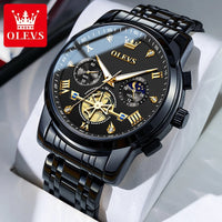OLEVS 2856 Quartz Watch for Men Flywheel Skeleton Chronograph Moon Phase Multifunctional Stainless steel Men's Wristwatches