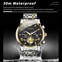 OLEVS 2856 Men's Watches Classic Multifunctional Fltwheel Chronograph Original Quartz Wristwatch Moon Phase 24 Hour Waterproof