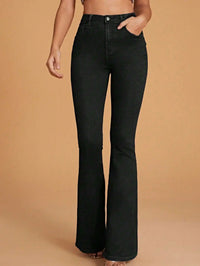 High-Waisted Black Flared Jeans for Women, Stretch Denim, Full-Length