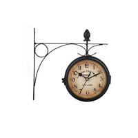 Retro Double Sided Metal Clock With Bracket Durable Wall Clock Garden Train Station Outside Decoration High Quality Home Decor