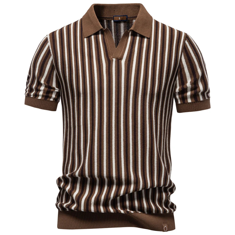 Summer Men's Polo Shirts 2026 Stripe Design Ice Silk Short Sleeve Cool Touch Breathable Casual Outdoor Polo Shirt for Men