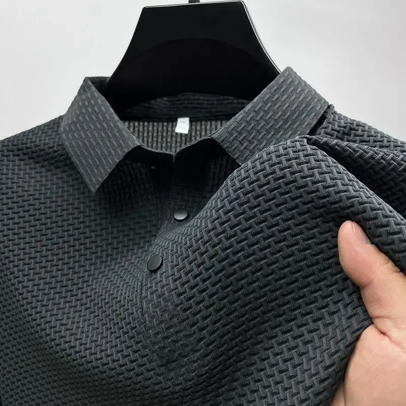 Summer New Men's Lop-up Hollow Short-sleeved Polo Shirt Ice Silk Brand Clothes Breathable Business Fashion T-Shirt Male Upto 6XL
