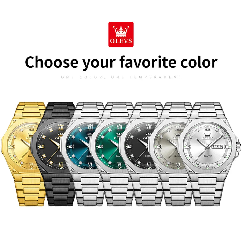 OLEVS 3736 Luxury Original Watches For Man Sports Quartz Watch Waterproof Luminous Week Date Watches Gift Box 2026