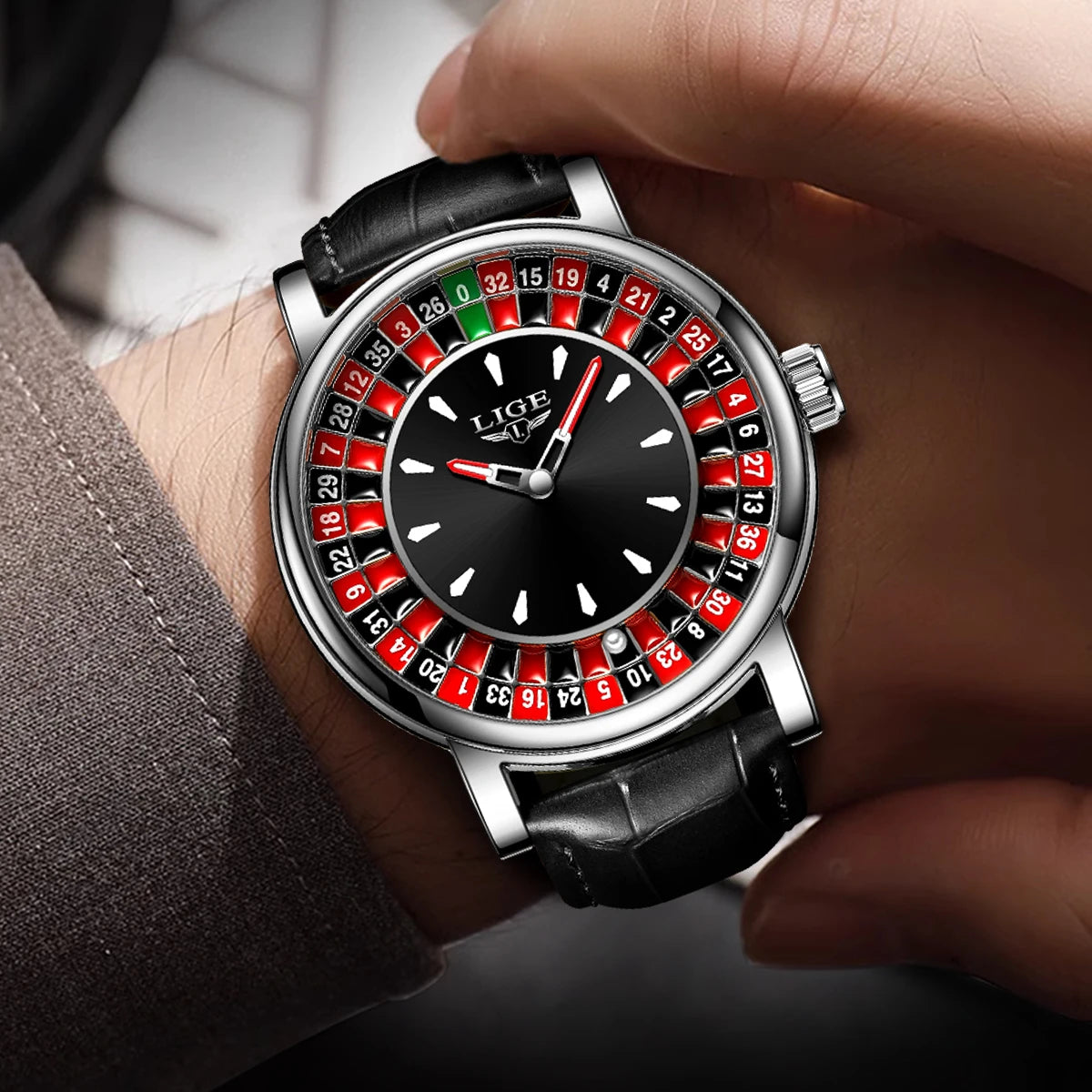 LIGE Fashion Men Watch Rotating Dial Las Vegas Roulette Desktop Theme Watch Men Waterproof Luminous Clock Watches Creative Clock