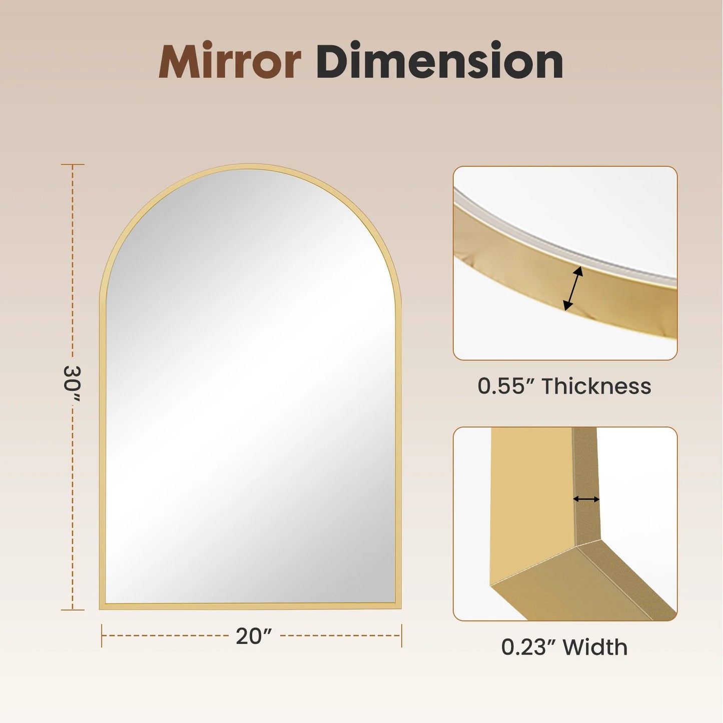 JHK 26"x38" Arched Metal Framed Bathroom Mirrors for Wall  Hanging Mirror Glass Mirror Modern Wall Decor For Bedroom Entryway