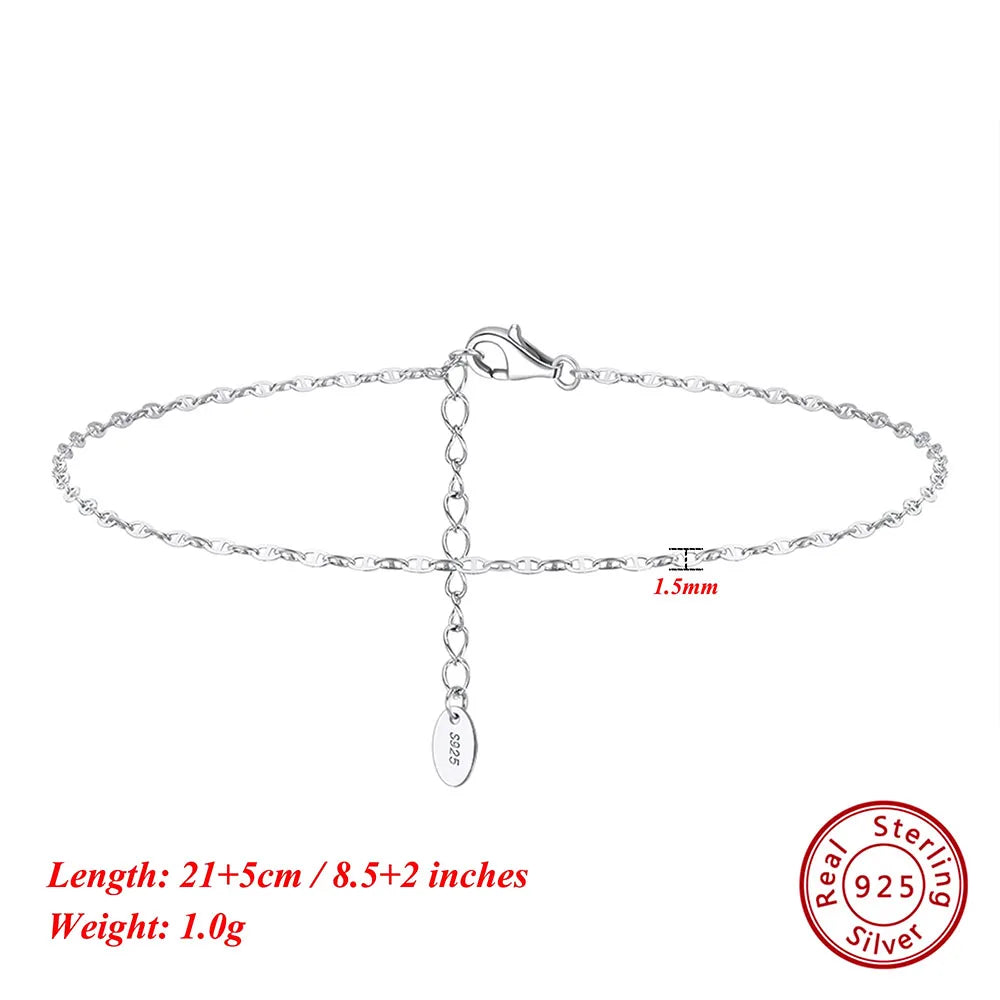 Effie Queen 925 Pure Silver 14k Gold 1.3mm Mariner Chain Anklet Simple Jewelry for Women Summer Beach Party Birthdays Gift SA24