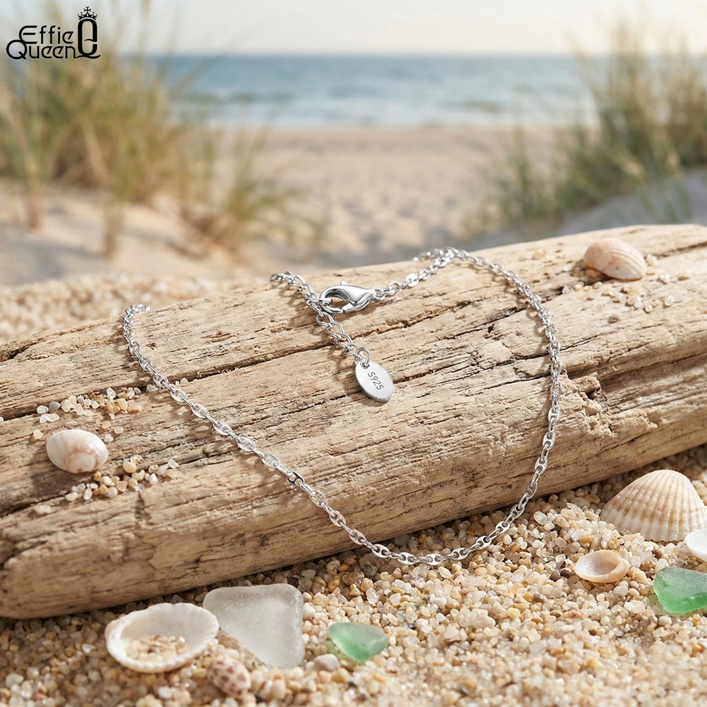 Effie Queen 925 Pure Silver 14k Gold 1.3mm Mariner Chain Anklet Simple Jewelry for Women Summer Beach Party Birthdays Gift SA24