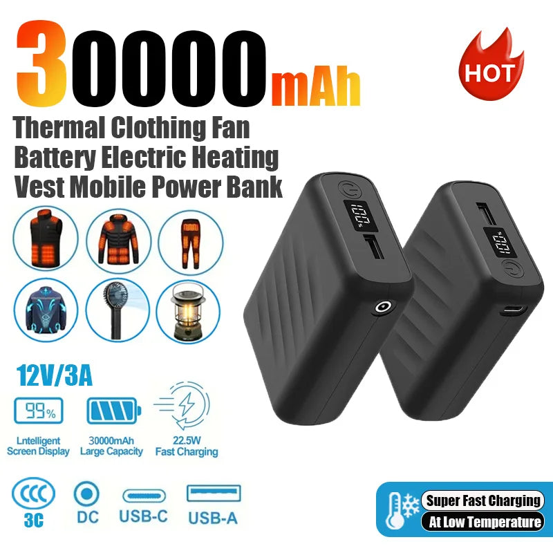 30000mAh Rechargeable 12V 3A Power Pack Suitable For Heating Vests Power Banks Backup Batteries And Air Conditioning Workwear