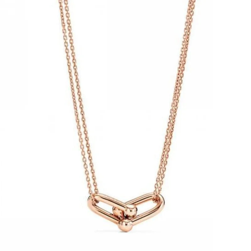 Rose Gold Interlocking Link Pendant Necklace, Minimalist Design