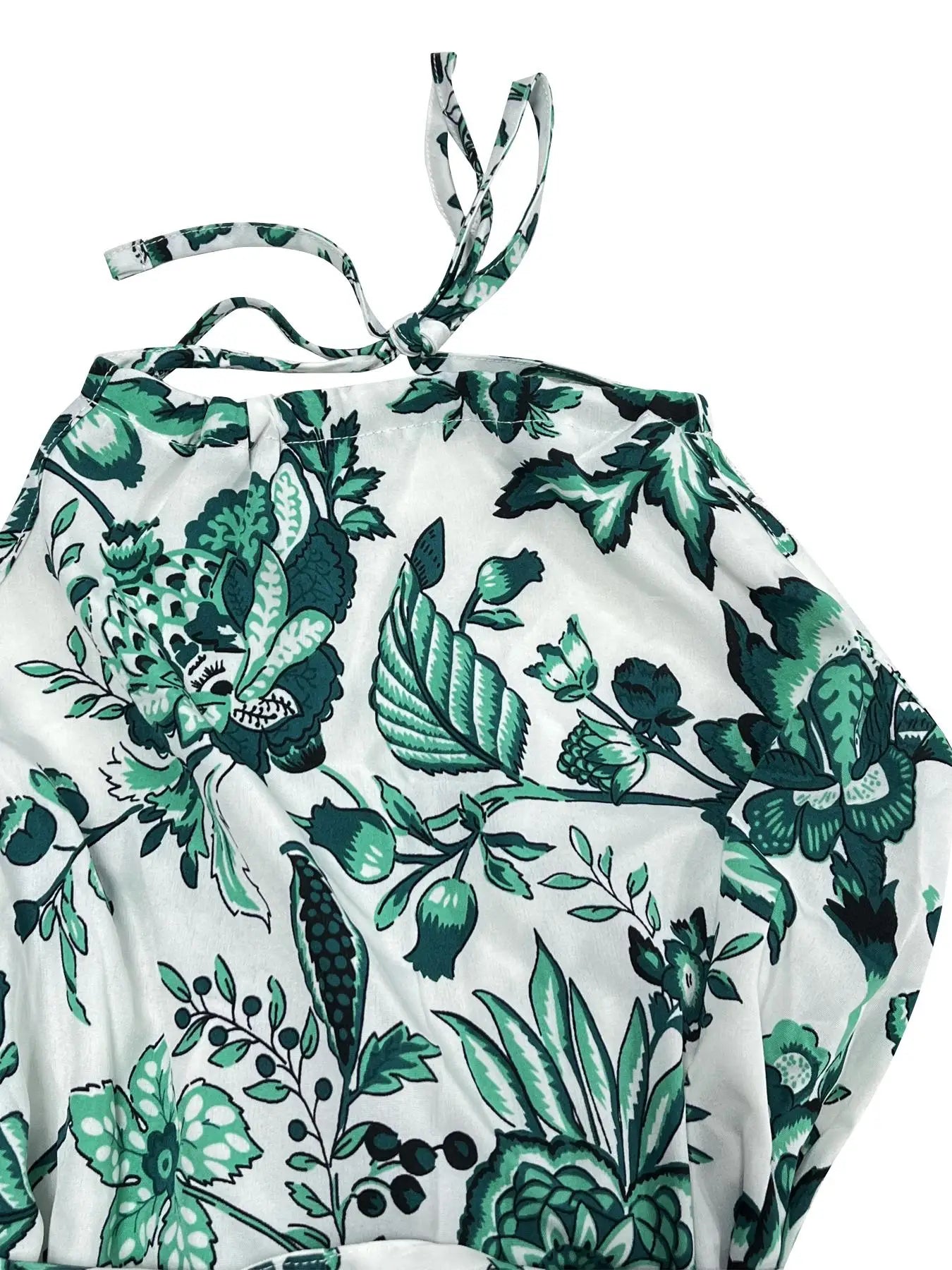Women's All Over Print Tie Shoulder Cami Dress, Boho Style Casual Halter Neck Sleeveless Long Dress, Summer Women's Clothing