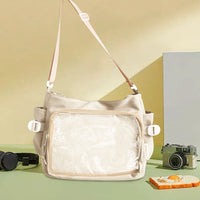 Women Ita Bag Japanese Style Shoulder Purse with Clear Window Cartoon Book Bag Multi-pockets Adjustable Strap Trendy Outdoor Bag