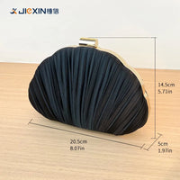 Minimalist Champagne Pleated Shell Clutch, Chic Evening Crossbody Purse with Gold Chain for Women Wedding Formal Shoulder Bags