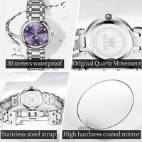 OLEVS 5573 Original Ladies Quartz Watch Diamond Scale Calendar Stainless Steel Waterproof Elegant Dress Wristwatch for Women