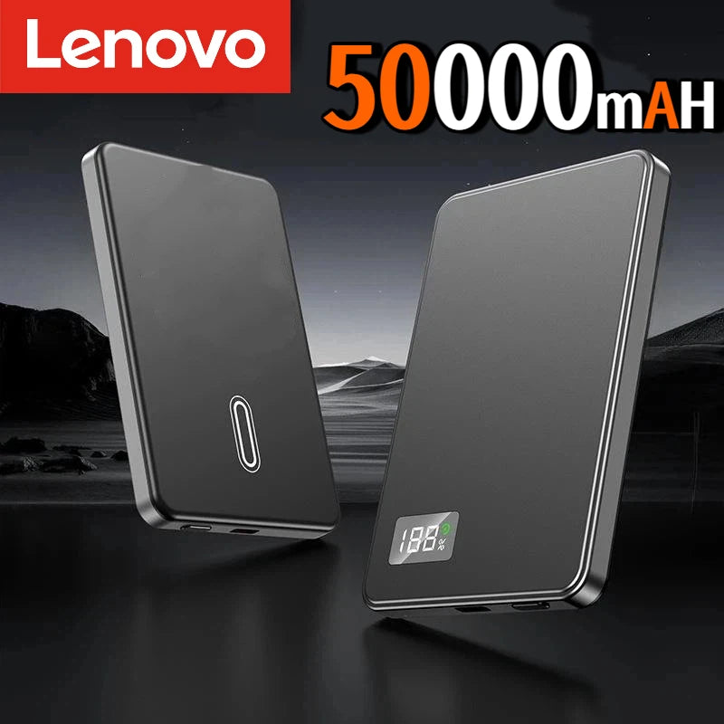 Lenovo Ultra-thin 500000mAh Mobile Power Bank For MagSafe Magnetic Wireless Fast Charge Portable LED Display For iPhone Xiaomi