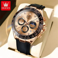 OLEVS 2875 Luxury Quartz Men Watch Silicone Strap Waterproof 24hour Moon Phase Chronograph Fashion Classic Sports Man Wristwatch