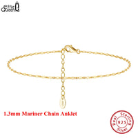 Effie Queen 925 Pure Silver 14k Gold 1.3mm Mariner Chain Anklet Simple Jewelry for Women Summer Beach Party Birthdays Gift SA24