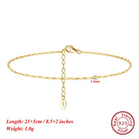 Effie Queen 925 Pure Silver 14k Gold 1.3mm Mariner Chain Anklet Simple Jewelry for Women Summer Beach Party Birthdays Gift SA24