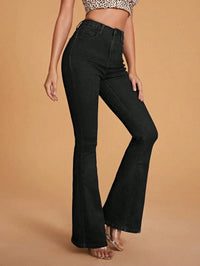 High-Waisted Black Flared Jeans for Women, Stretch Denim, Full-Length